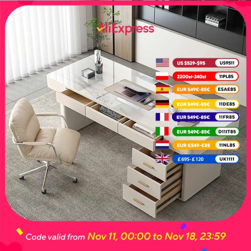 

Designer Luxury Modern Office Desk Storage Drawers Asthetic Executive Home Computer Desks Standing Writing Biurko Furniture