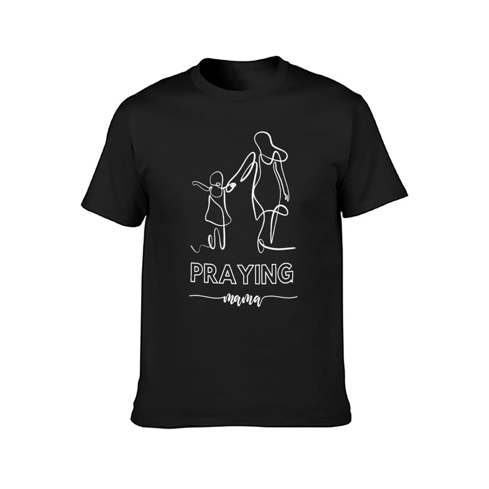 White Christian Mother's Day Praying Mama Line Art Design For all Loving Mothers T-Shirt oversized plain t shirts men