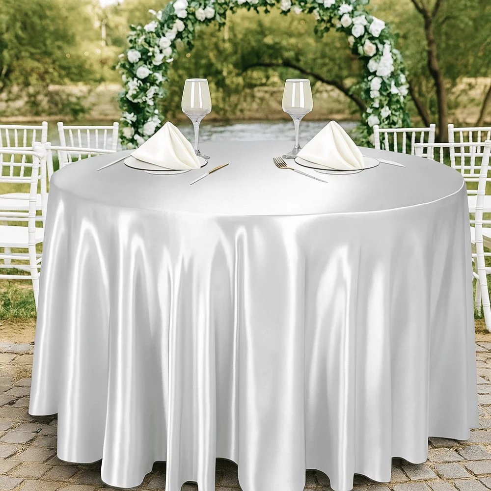 Party Tablecloth Smooth Round Satin Tablecloth Bright Imitation Silk Table Cover Solid Color Table Decoration Banquet