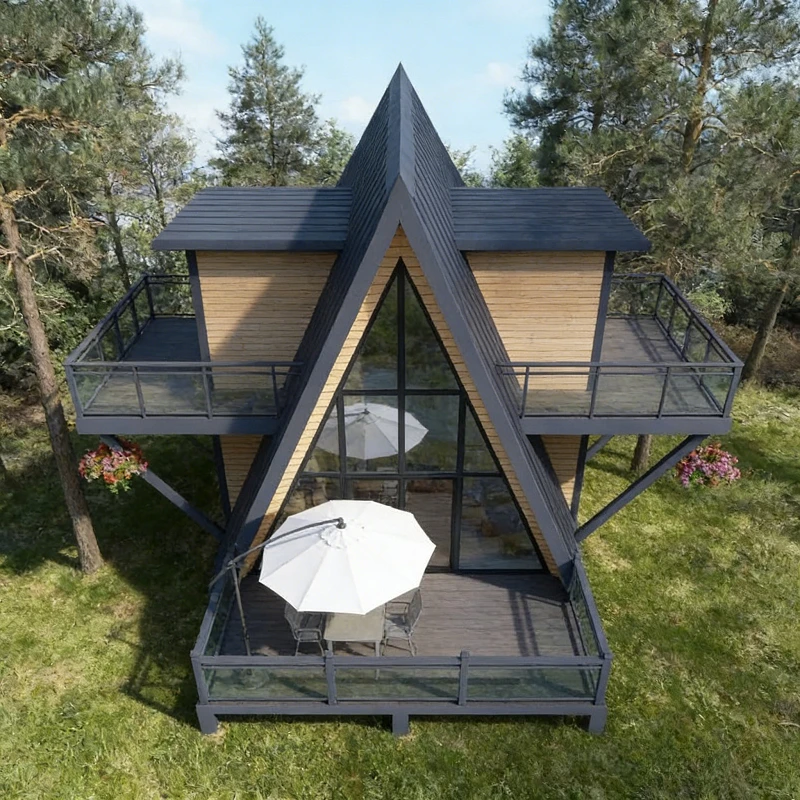 Customized Anticorrosive Triangular Wooden House Steel Frame Outdoor Garden Casa De Jardim