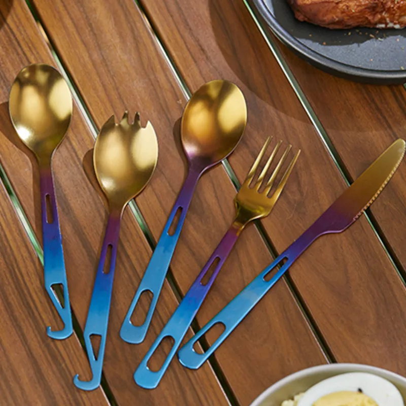 

Colorful Spoon Fork Spork Outdoor Camping Portable Titanium Cutlery Tableware Hiking Cookware BBQ Travel Utensil Set Picnic Acc.