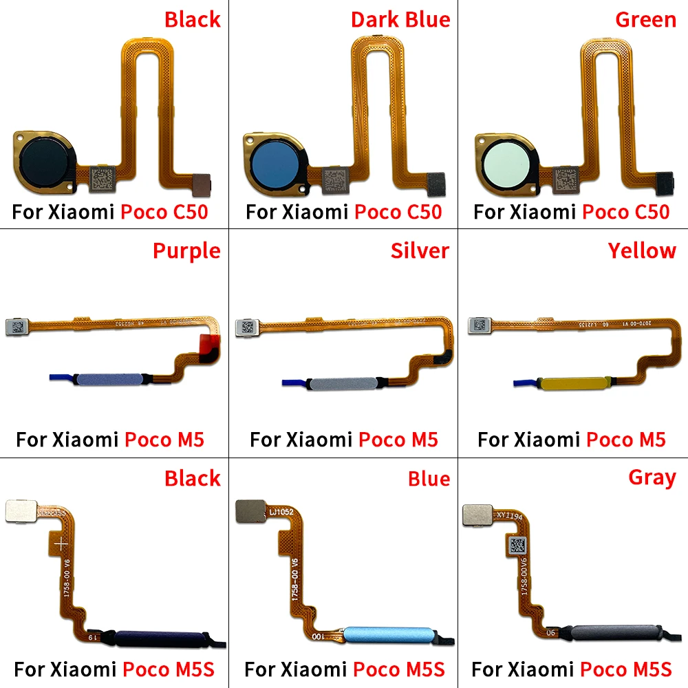 For Xaiomi Poco C50 M5 M5S / Redmi A1 Plus Home Button Back Touch ID Scanner Fingerprint Sensor Flex Cable Phone Parts