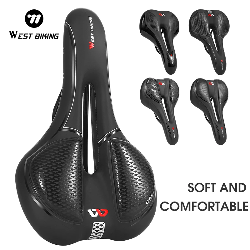 WEST BIKING Selle de vélo en gel de silicone, creuse, respirante, ergonomique, absorbant les chocs, compatible avec les vélos de montagne et de route, accessoires de vélo pour une conduite en toute sécurité la nuit