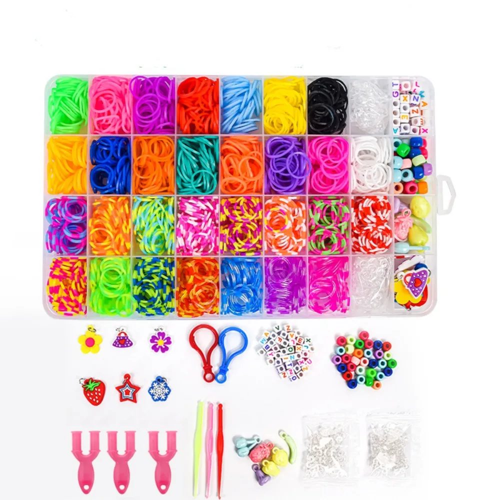 1 Box Rubber Loom Band Bracelet Kit Bead Set for DIY Elastic Friendship Bracelet Girls Jewelry Make Creation Knitting Accessory