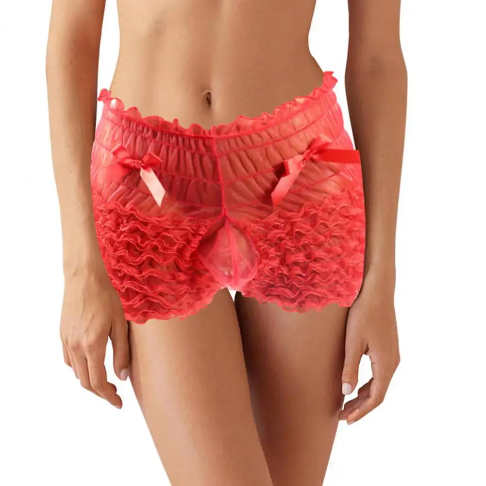 Men's High Waist Lace Panties with Bowknot