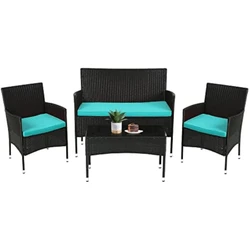 Wicker Chair Patio Conversation Set for Outdoor Indoor Use with Loveseats Coffee Table,Blue Cushion