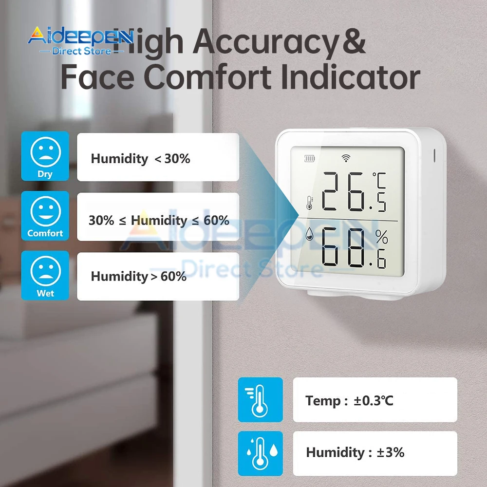 Tuya Smart WIFI Temperature and Humidity Sensor with LCD Screen Digital Display Wireless Thermometer Work with Alexa Google Home