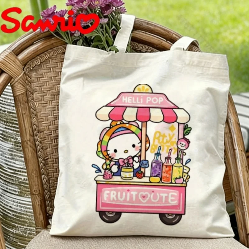 

1PC Adorable Sanrio Hello Kitty "FRUIT CUTE" Juice Stand Design Reusable Casual Canvas Bag