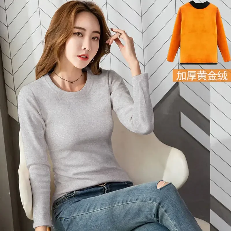 thermal Women Clothes Winter Thermal Underwear Women\'s Thick Velvet Tops Wear Autumn Clothes Mid-high Collar Bottoming Shirt