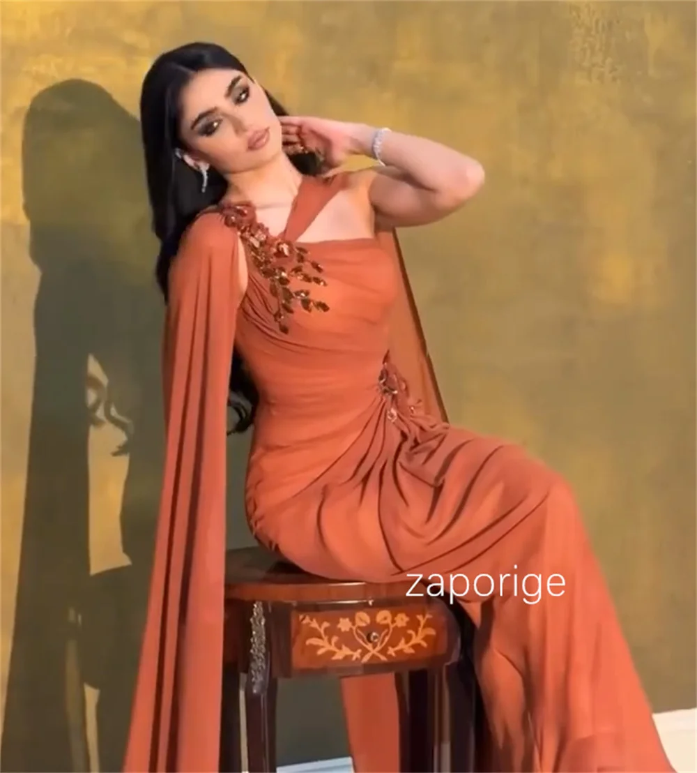 Customized Chiffon Applique Pleat Sheath One-shoulder Long Dresses Bespoke Occasion Casual Exquisite Matching