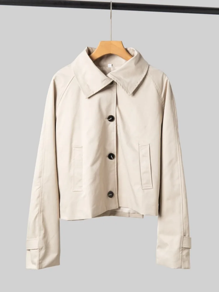 

Винтажный повседневный короткий плащ, женский модный однобортный ветровка с отложным воротником и длинными рукавами, осень 2024, новинка