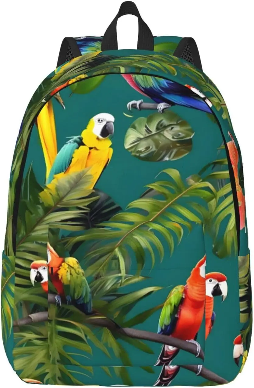 

Tropical Plants And Parrots Print Laptop Backpack For Women Travel Canvas Bookbag For Men Outdoor Fashion Casual Daypack