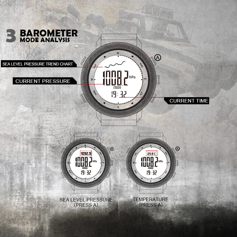 NORTH EDGE APACHE-46 jam tangan Digital pria, jam tangan olahraga luar ruangan lari berenang, jam tangan Altimeter, Barometer kompas