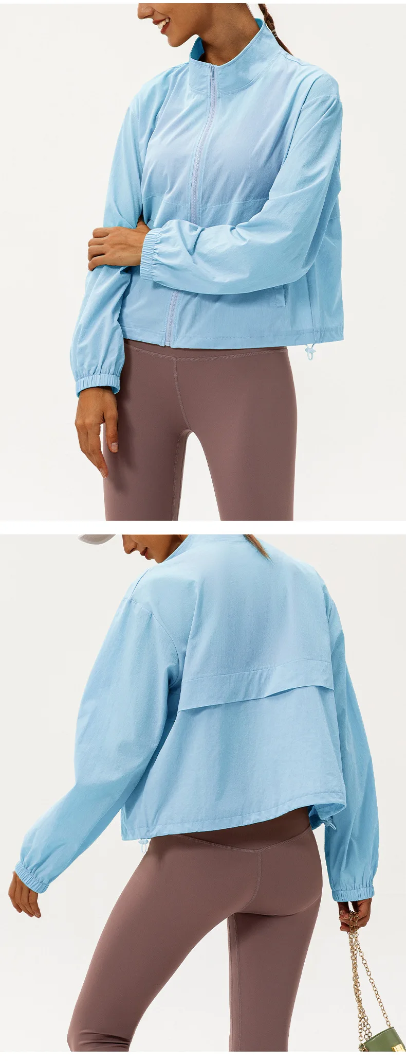 Outdoor-Sport-Windjacke für Damen, locker geschnittener, lässiger Yoga-Anzug mit Reißverschluss, Stehkragen, Laufjacke, Fitness-Windjacke, winddicht – Detail 19