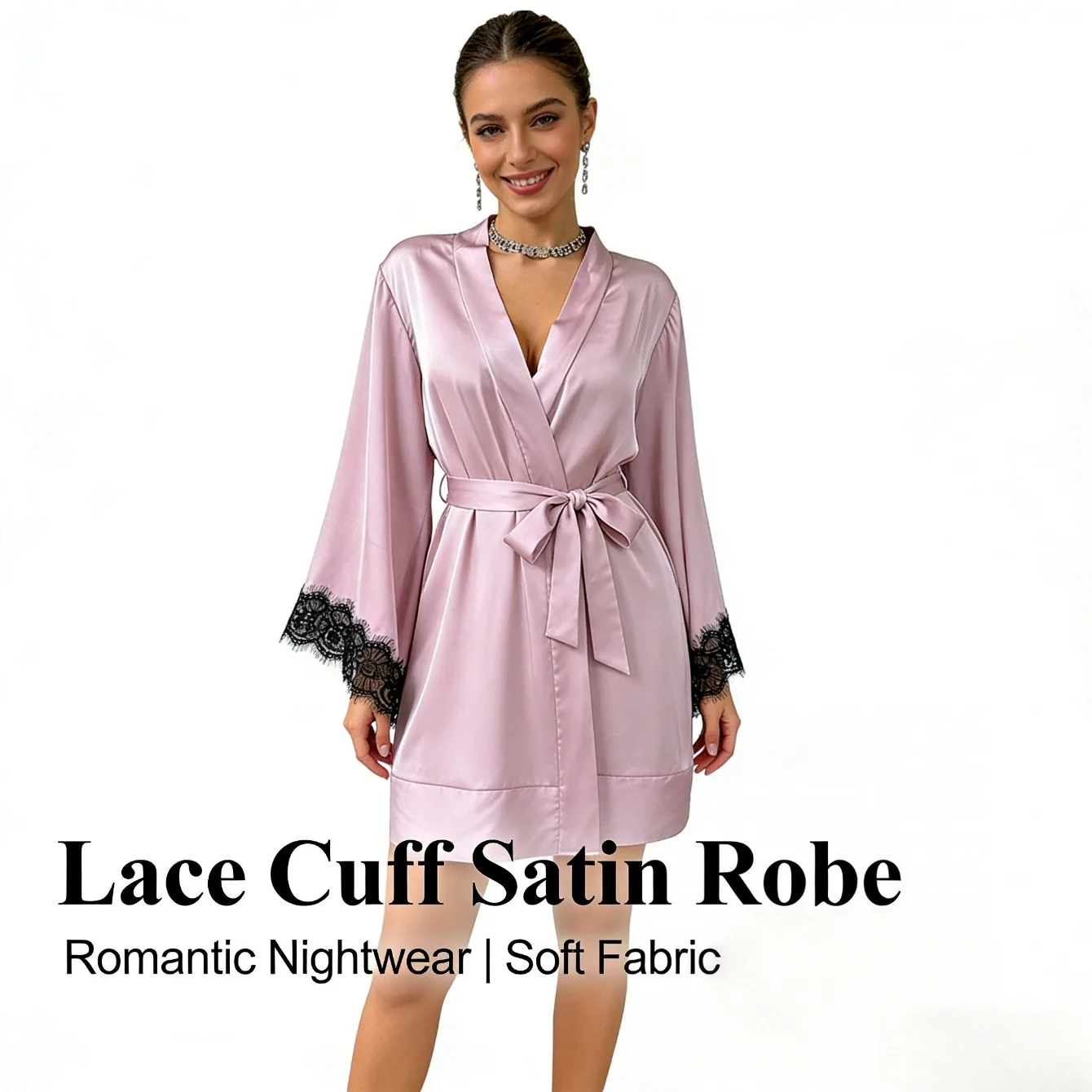 

Mid-Length Satin Bathrobe Pajamas Women's Long-Sleeve Design Skin-Friendly Comfortable Home Robe