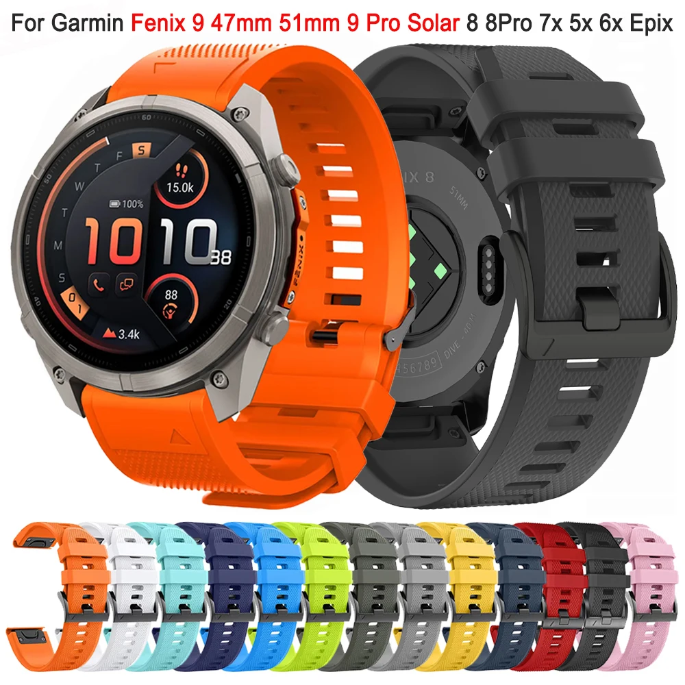 For Garmin Fenix 9 47mm 51mm 9Pro-Solar 8 E 5 5X 6 6X 7 7X Sport Rubber Strap for Epix/Enduro 3/Tactix 8 QuickFit 22mm 26mm Band