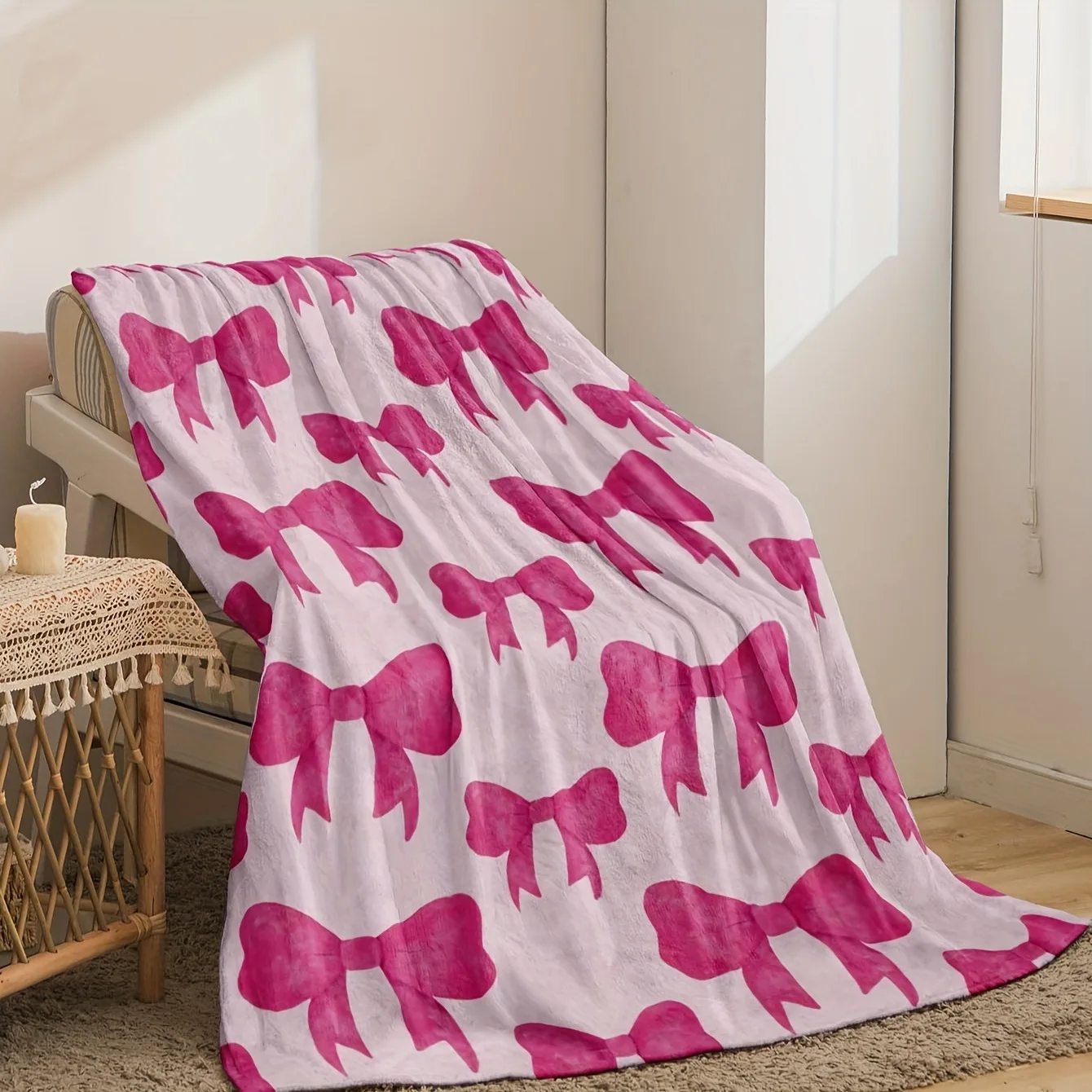 Pink Bow Flannel Blanket Soft Comfortable Digital Print Throw Blanket Sofa Cover Blanket Home Decor Factory Wholesale