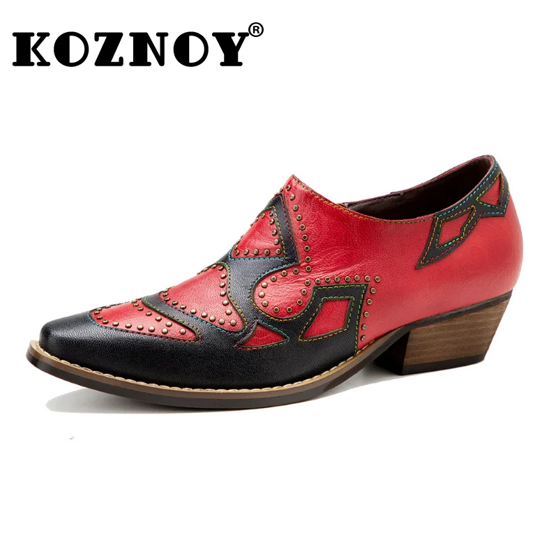 

Koznoy 4cm Sheepskin Leather Mixed Colors Women Rubber Ladies Moccasins Ethnic Summer Chunky Heels High Big Size Zipper Shoes