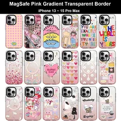 MagSafe Pink Gradient Transparent Border iPhone 13 14 15 16 Pro Max Case for IPhone 16 Pro Max