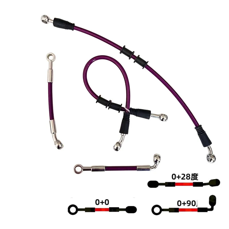 Motorcycle Hydraulic Clutch Oil Pipe Reinforced Braided Purple Moto Brake Hoses Pipe Racing Cable 10mm Banjo 0° 28° 45° 90° AN3