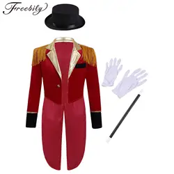 Kids Boys Circus Ringmaster Costume Medieval Long Sleeve Tassel Shoulder Tailcoat Magician Carnival Halloween Cosplay Dress Up