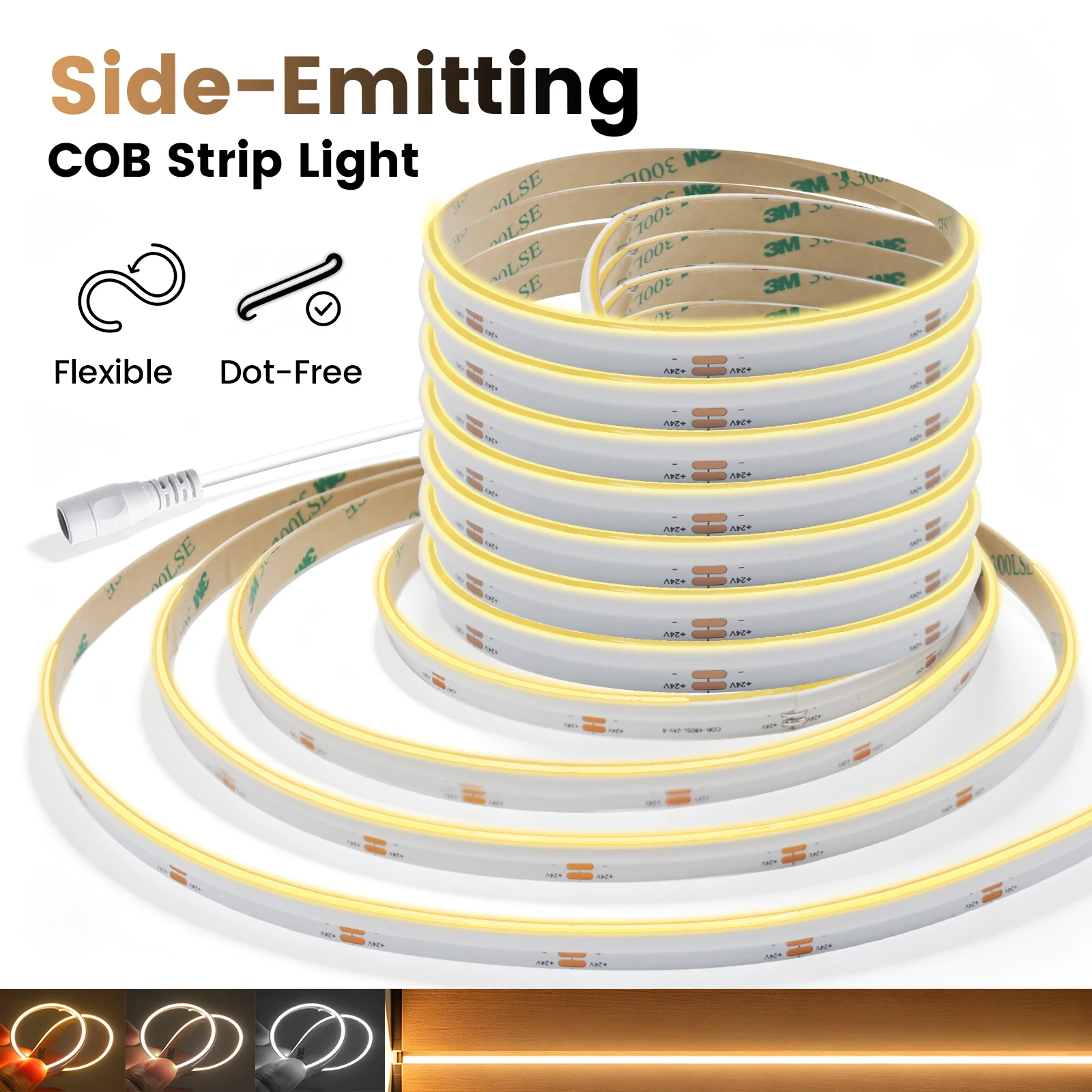 DC24V COB LED Strip 8MM PCB Side-Emitting FOB LED Tape 480Leds/m Flexible LED Lights 3000K 4000K 6000K Ribbon Diode Room Decor