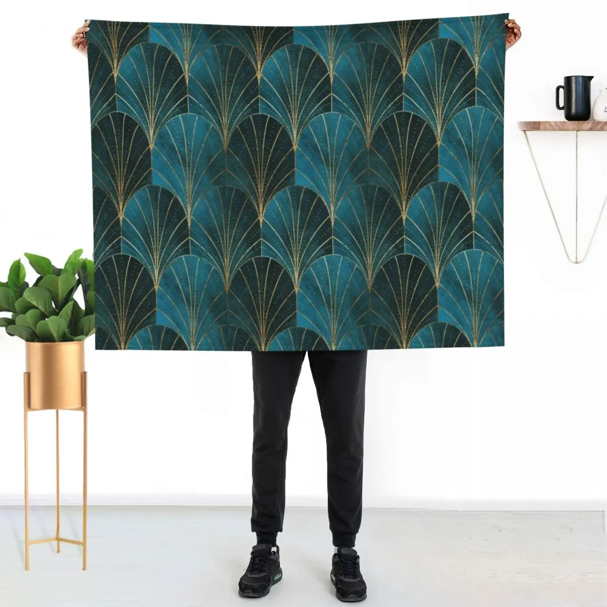 

Art Deco Waterfalls // Textured Teal Throw Blanket Cozy Light Blanket for Travel Camping Picnic