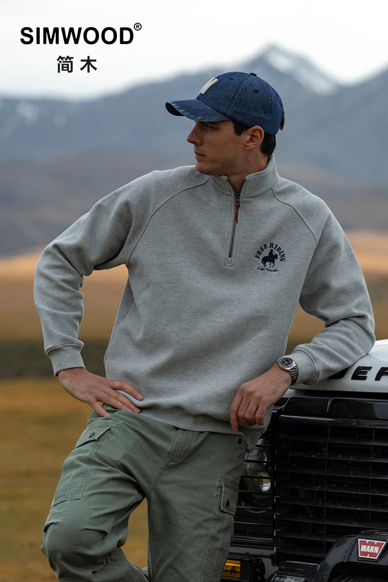 SIMWOOD 2025 осень зима новые теплые 460 г/м2 пике ткань теплые толстовки с флисовой подкладкой мужские антистатические пуловеры большого размера