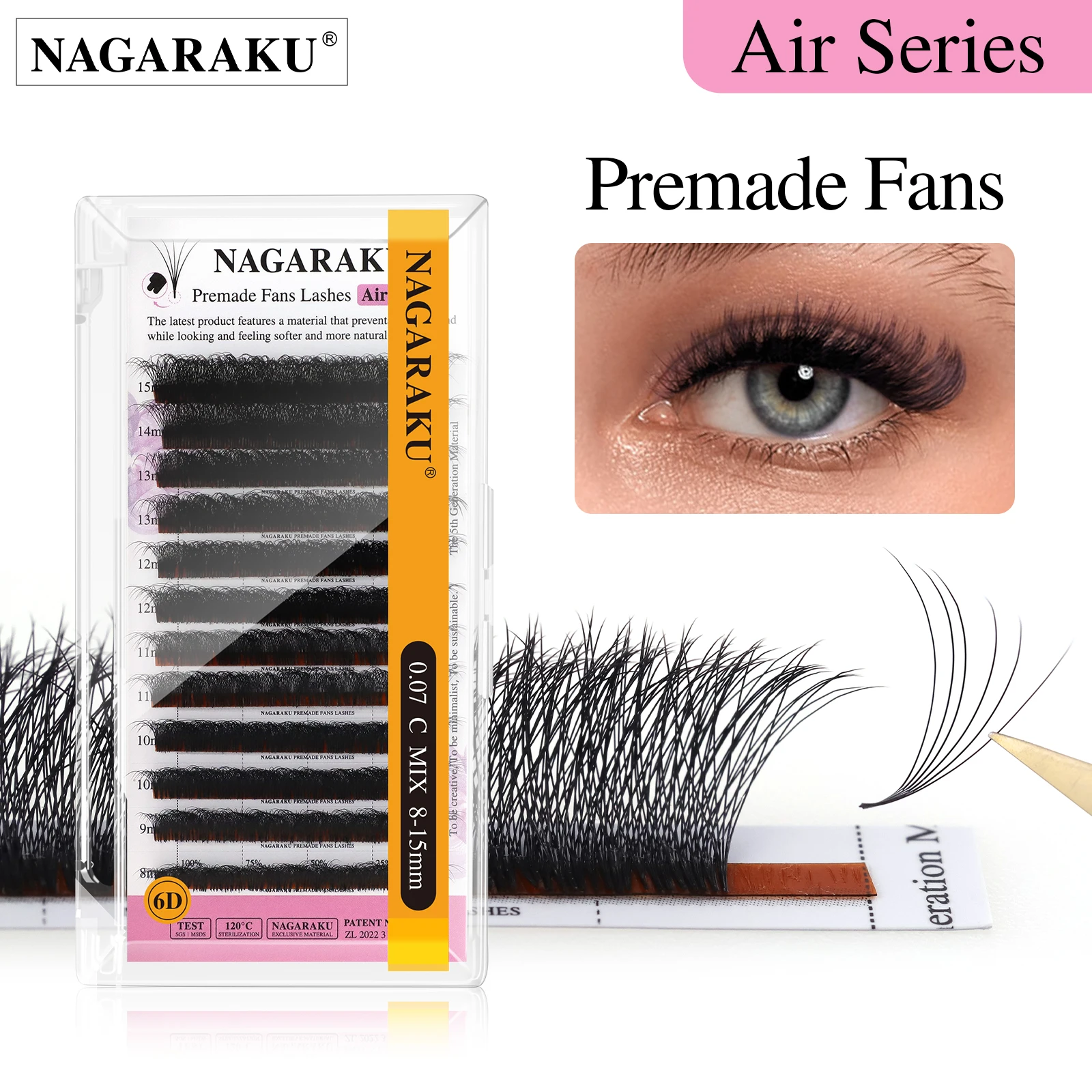 Extensiones de Pestañas NAGARAKU Mega Volume con Base Puntiaguda, 1200 Fans