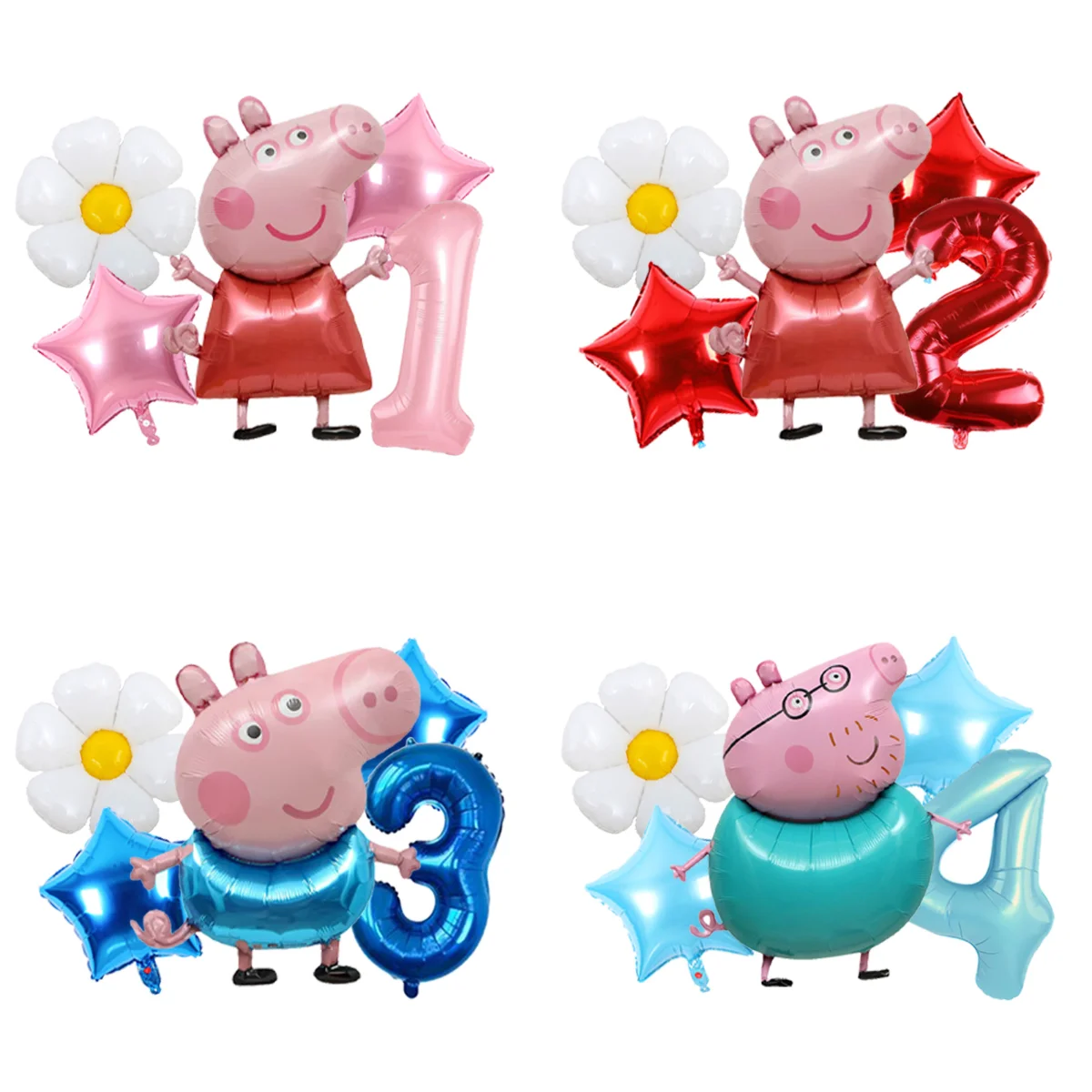 Peppa Pig Mumien-Themen-Ballonbouquet aus Folie und Latex in Rosa und Lila für Mädchen-Geburtstagstorten-Tischdekoration