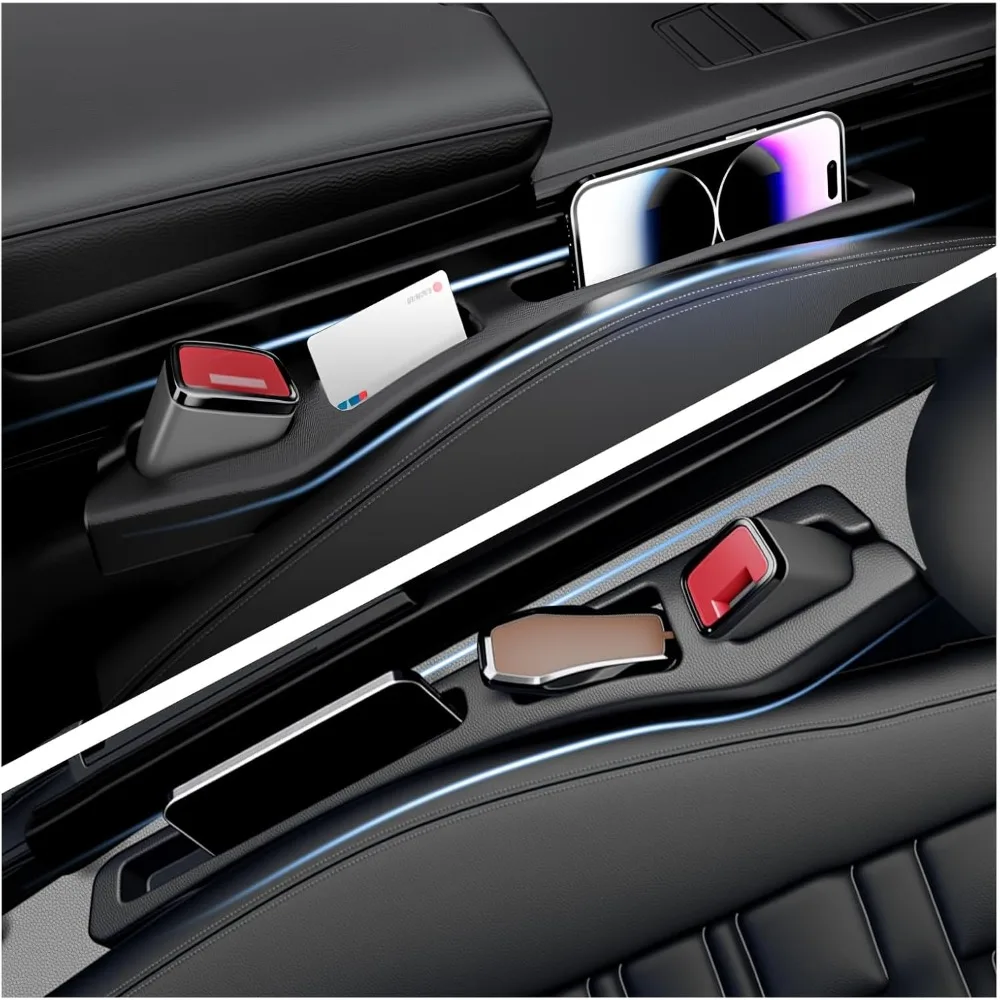

2pcs car seat gap filler organizer,multi-purpose car seat gap fillers with seats belt holes & phone holder,universal console cat