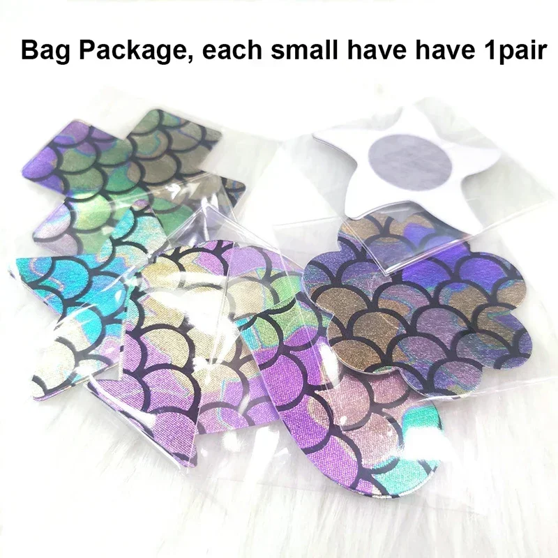 Sexy Linerie OY Laser Fish Scale Print Disposable Invisible Nipple Cover Tape Overlays on Bra Nipple Pasties Stickers Women Girl