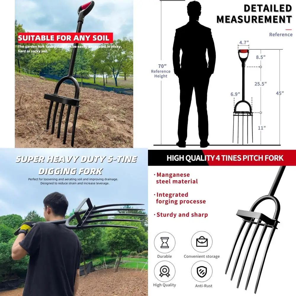 

Long-Handled 5-Tine Garden Tiller and Cultivator for Composting and Digging, 45