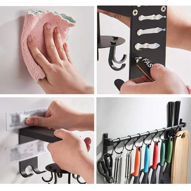 Hardware Organizer Kitchen Hanger 6/8 Hooks Wall Hanging Rack Punched Wall Mounted Aluminum Hooks Kitchen Bathroom Organizer