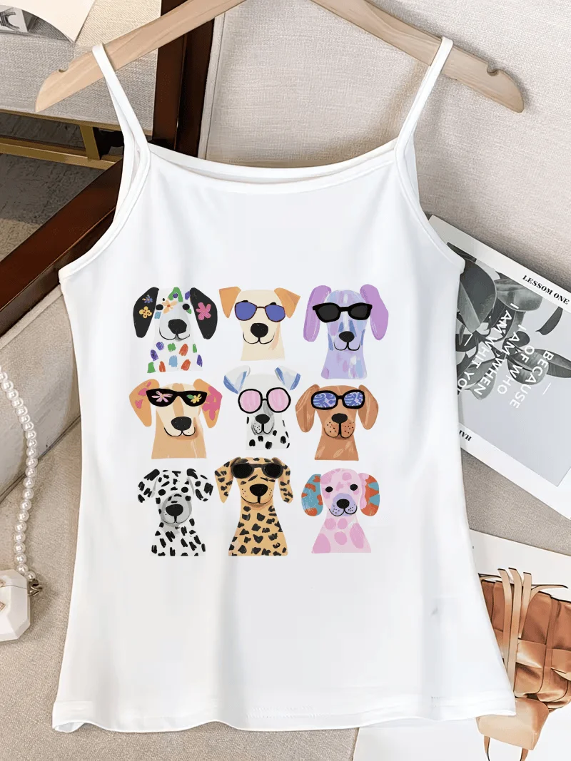 Funny Dogs Camisole Girls Cute Glasses Tank Top Weekend Puppy Party Outfits Vest Aesthetic Kawaii Summer Crop Tops