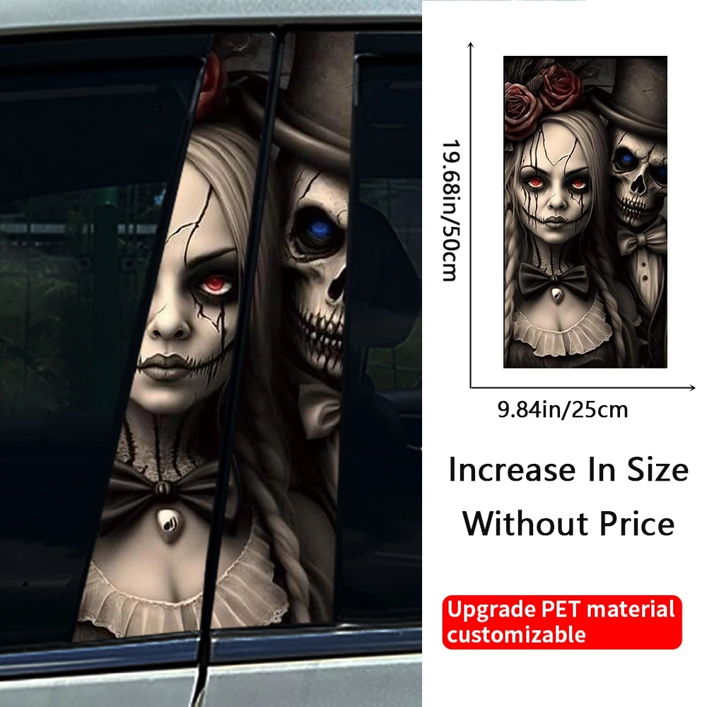 1Pair/2pcs Skeleton Soul Couple Lover Car Sticker DIY Car B-pillar Cover Scratches Waterproof Durable Decoration Auto PET Decals