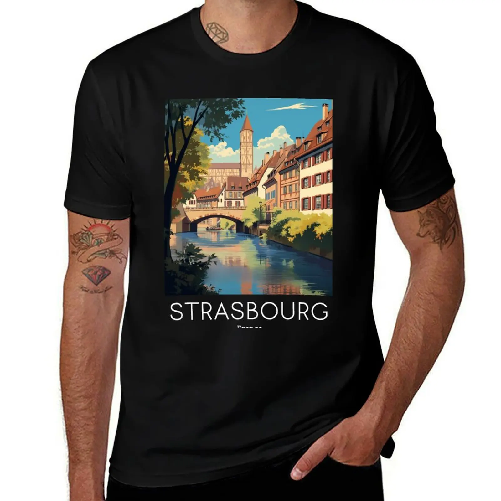

A Vintage Travel Illustration of Strasbourg - France T-Shirt men t shirt cotton 100% man t shirt cotton high quality T-Shirt