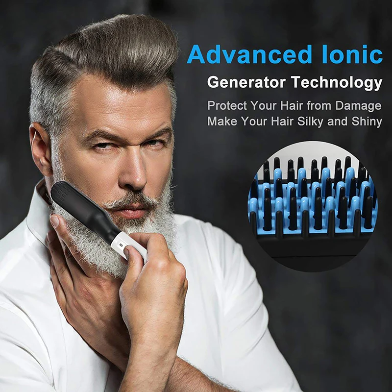 Electric mustache trimmer, straightening brush comb, hot tool flat and curly hair iron, quick facial grooming for mustaches