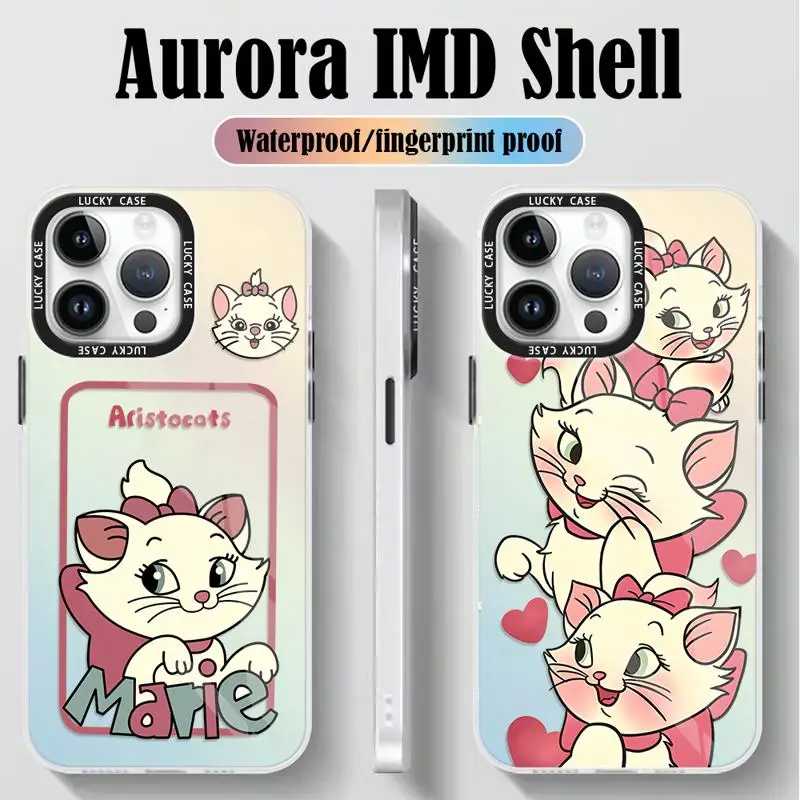 Iridescent Laser Clear Cover for iPhone 15 14 13 12 11 pro Max XS XR X 7 8 Disney Marie Cat Wink Ogle Gradient Color Matte Case