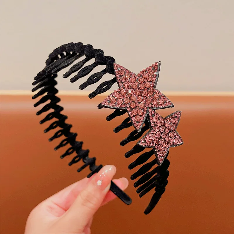Flockiger Strass-Fünfzackiger Stern-Haarreif für Frauen Elegantes Haarband Modisches Mädchen-Gesichtswasch-Haarband Haaraccessoires – Detail 7
