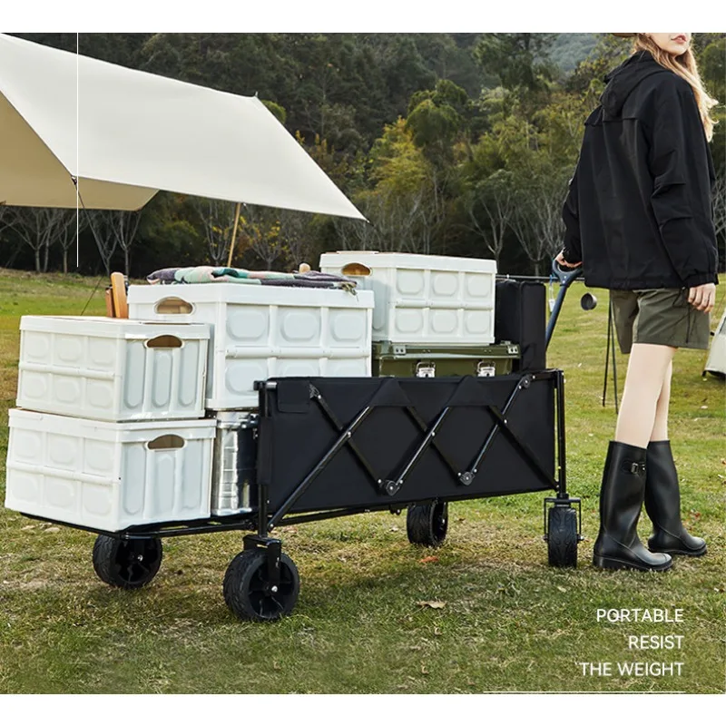 Rear Opening Foldable Camping Cart Heavy Duty Large Capacity Market Stall Outdoor Shopping Cart Folding Cart Beach Cart