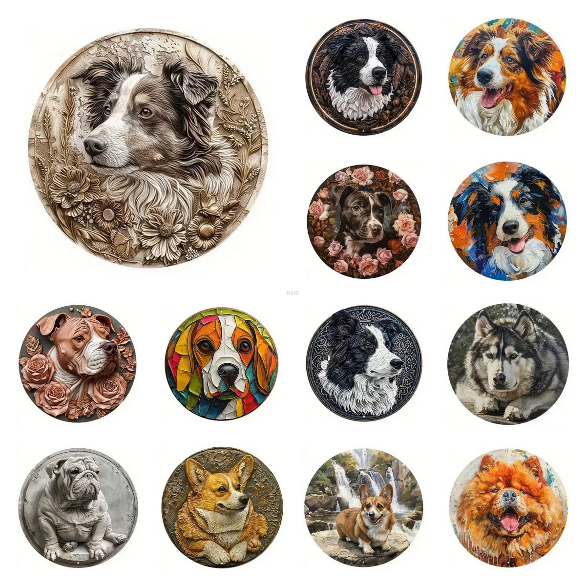 Retro Round Metal Tin Signs 2D Flat Funny Dogs Decor Pattern Nostalgic Iron Painting Novelty For Cafe Bar Man Cave Wall Decor