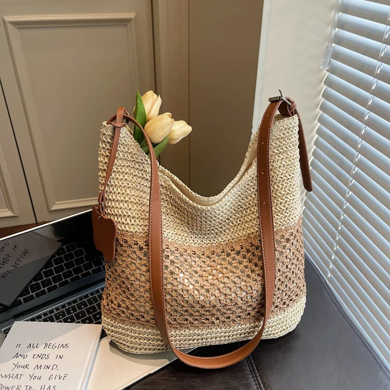 

New Woven Tote Bags for Women Large Capacity Fashionable and Versatile Beach Bags Hollow Out Design Casual Shoulder Bags