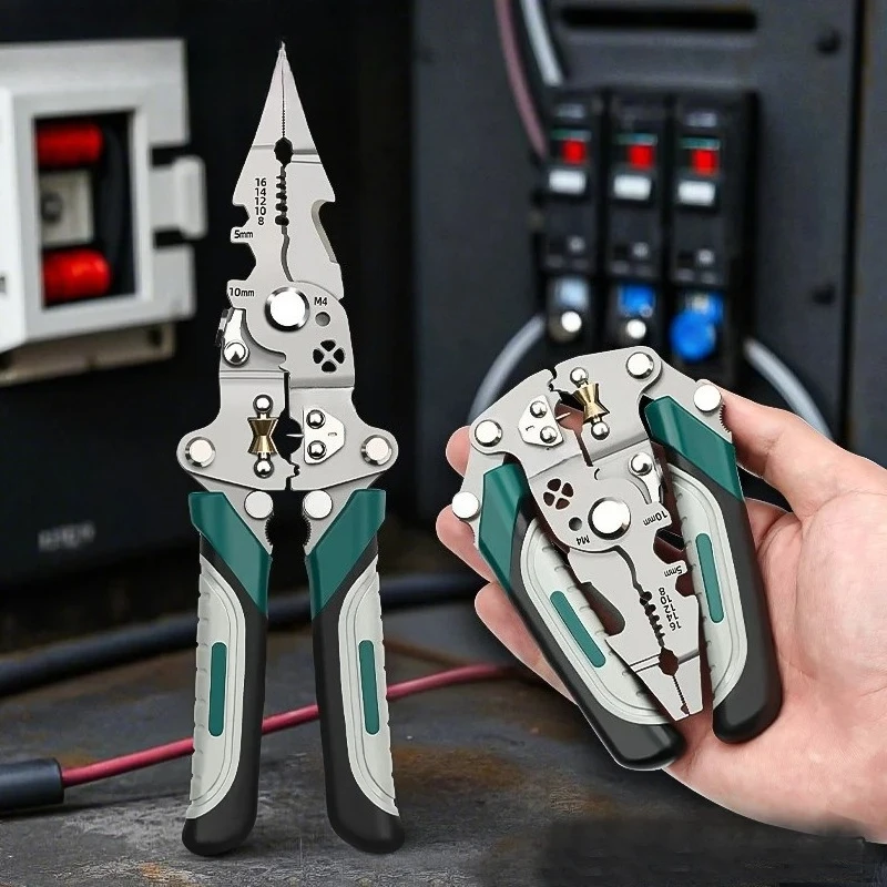 

Electrician Wire Crimper Peeler Pliers Cables Stripping multifunctional Terminal Crimping Gross Side Cutting Tool