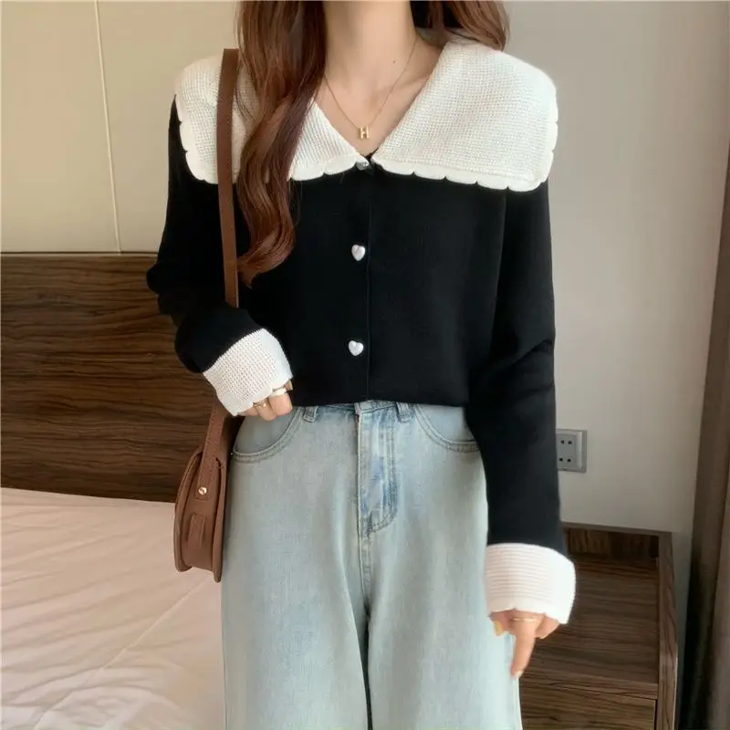 Sweet Contrast Knitting Cardigan Autumn Winter Long Sleeve Loose Youth Korean Short Sweaters Top Fashion Trend Women Clothing