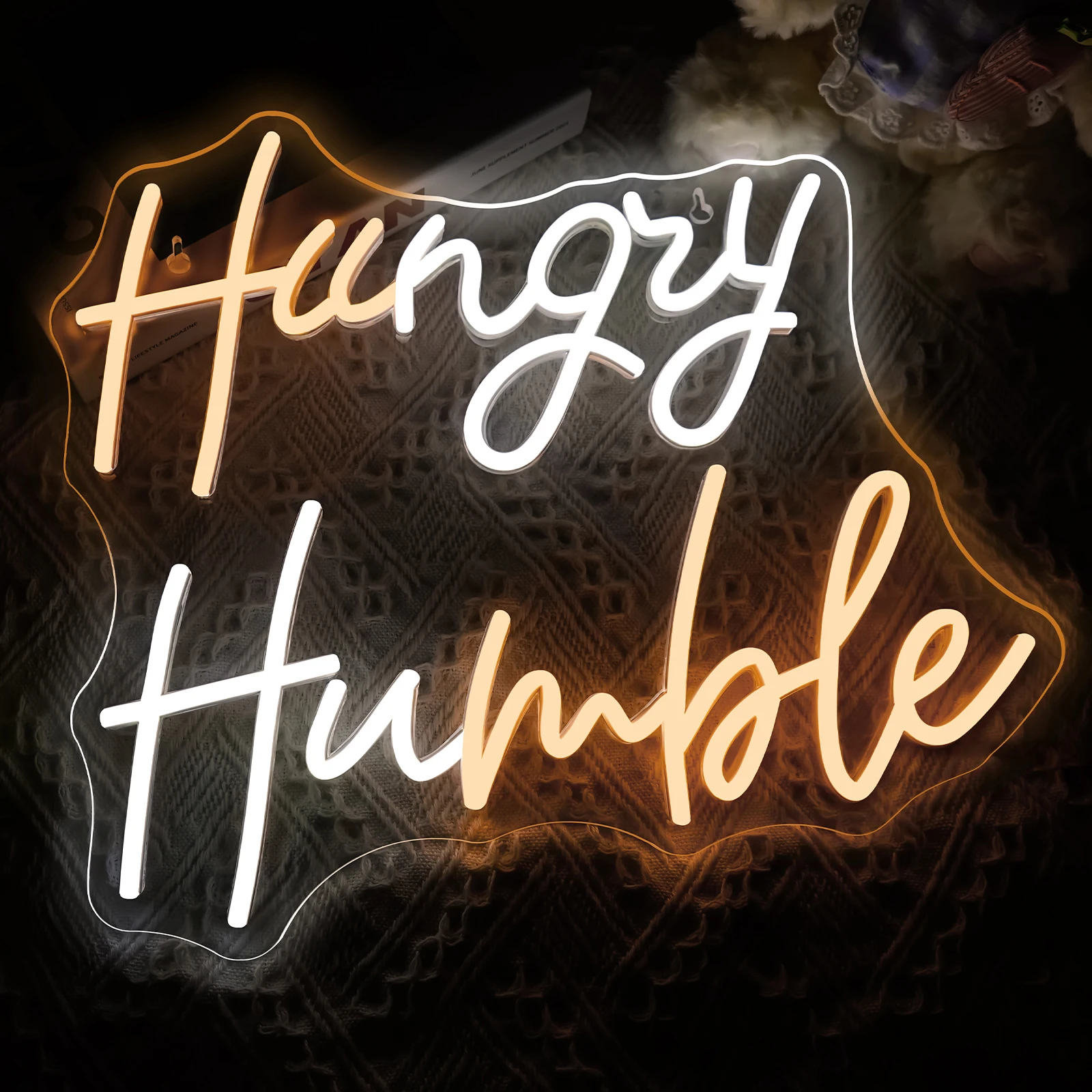 

Hungry Humble Neon Signs for Wall Decor USB Powered Dimmable Transparent Acrylic Board Sign for office classroom bedroom Decor