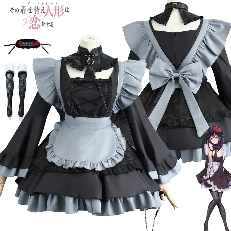 Kitagawa Marin Cosplay Costume Anime My Dress Up Darling Black Uniform Maid Dress Full Sets Halloween Carnival Party for Women