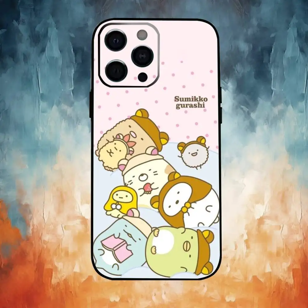 Чехол для телефона S-Sumikko Anime G-Gurashi для iPhone17,16,15,14,13,12,11 Plus, Pro Max, мягкий черный чехол