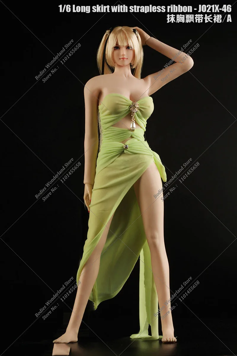 4 Colors 1/6 Women's Tube Top High Slit Long Skirt with Strapless Ribbon Evening Thong Dress Model Fit 12'' Action Figure