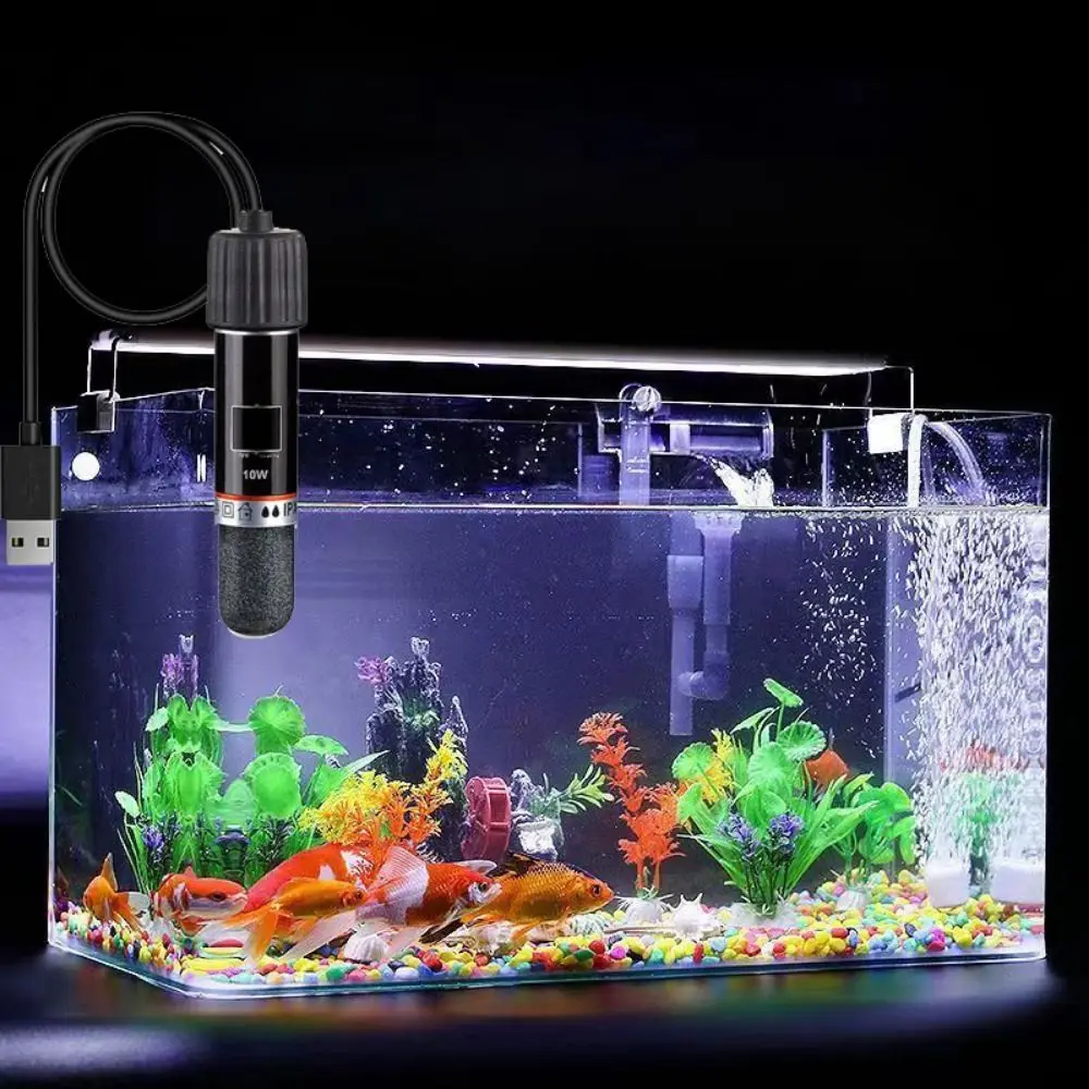 USB Mini Aquarium Heating Rod, Quartz Glass, Black, Constant Temperature, Aquarium Heater, Fish Tank, 10W, 26 °C